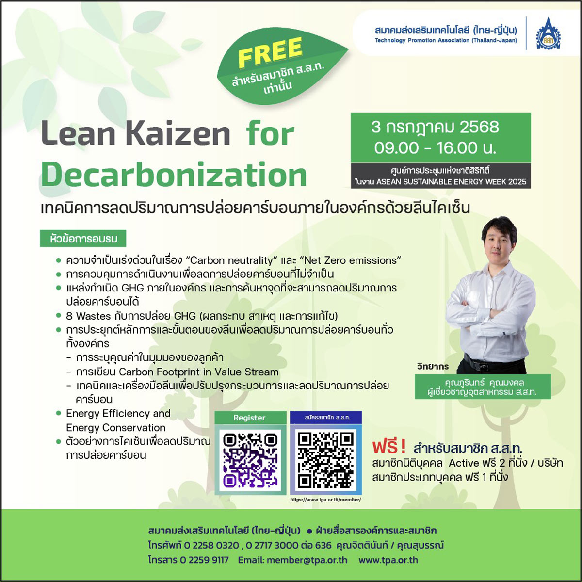 Lean Kaizen for Decarbonization เทคนิคการลดปริมาณการปล่อยคาร์บอนภายในองค์กรด้วยลีนไคเซ็น